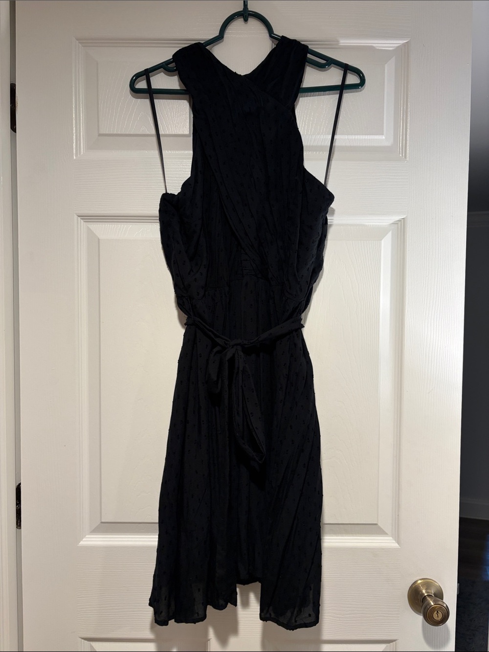 High neck Black Tie-Waist Dress